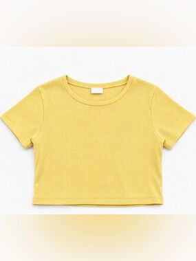 Garage Yellow Ribbed Crop Short Sleeve Tee